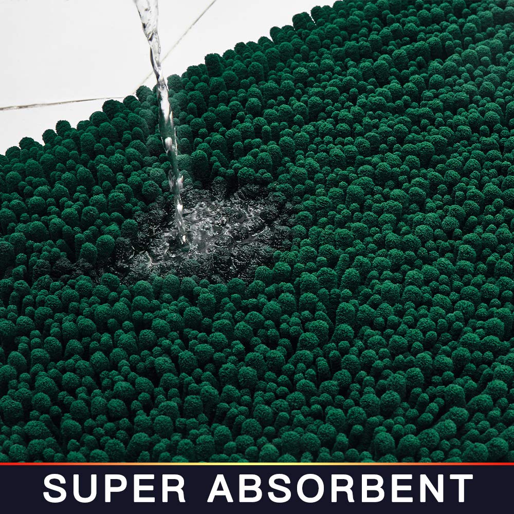 Walensee Bathroom Contour Rug Non Slip Toilet U Shaped Bath Mat (20X24, Hunter Green) Water Absorbent Super Soft Shaggy Chenille